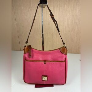 Dooney & Bourke Pebble Leather Pink Shoulder Bag Hobo British Tan Trim